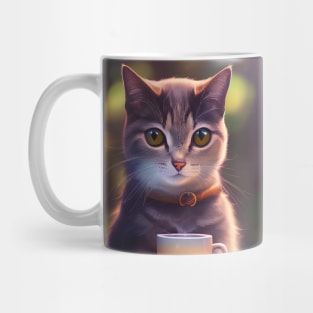 Tabby cat with a cup mug of morning coffee Mug